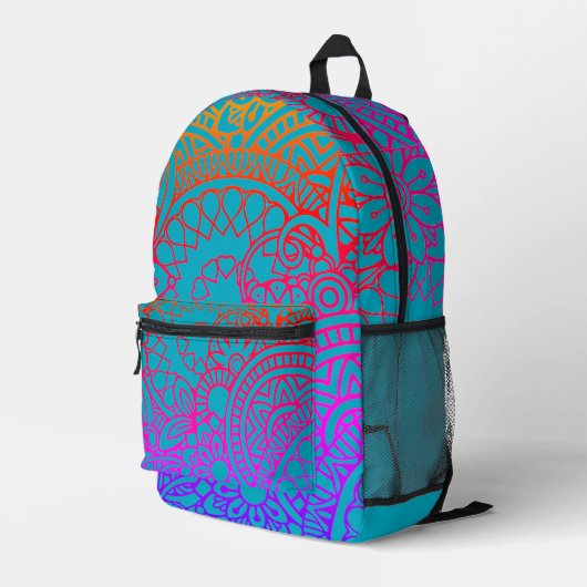 Sac À Dos Imprimé Fleurs orange violet et fond bleu doux (Coin arrière droit)