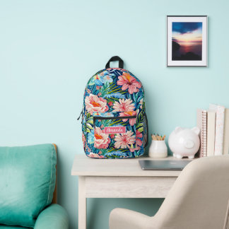 Sac À Dos Imprimé Fleurs roses et bleues Motif botanique Retour à l'