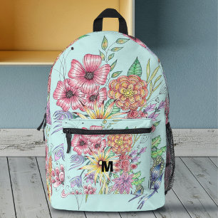 Sac À Dos Imprimé Fleurs sauvages de printemps vibrants sur Monogram