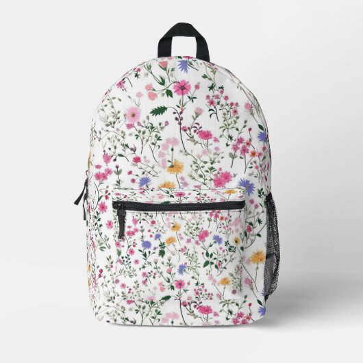 Sac À Dos Imprimé Fleurs sauvages D'Été En Blanc (Recto)