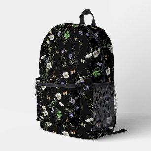 Sac À Dos Imprimé Fleurs sauvages et papillons sur le noir