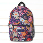 Sac À Dos Imprimé Fleurs sauvages modernes colorées Nom personnalisé<br><div class="desc">Fleurs sauvages modernes colorées Nom personnalisé Le sac à dos est doté d'un motif floral moderne aquarelle en rose, violet, rouge, orange, pêche, crème et blanc avec votre nom, monogramme ou texte personnalisé. Parfait pour l'école, le sport, la salle de sport, les voyages et plus encore. Conçu par ©Evco Studio...</div>