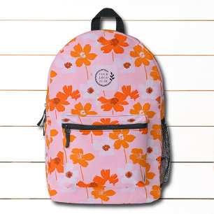 Sac À Dos Imprimé Fleurs sauvages modernes rose orange Ajouter logo 