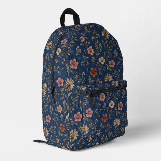 Sac À Dos Imprimé Fleurs sauvages simples brodées sur fond de denim (Coin arrière gauche)
