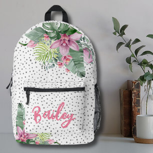 Sac À Dos Imprimé Fleurs Tropicales Nom Personnalisé Filles