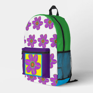 Sac À Dos Imprimé Fleurs Vertes Violettes