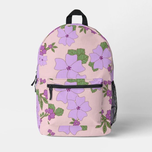 Sac À Dos Imprimé Fleurs Violettes, Modèle Floral, Motif De Fleurs (Recto)