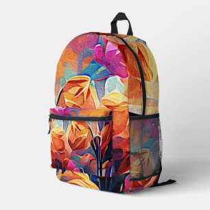 Sac À Dos Imprimé Floral Abstract Art Orange Red Blue Flowers