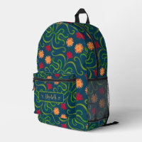 Floral Damask Sunflower Boho Navy Blue Folk Art