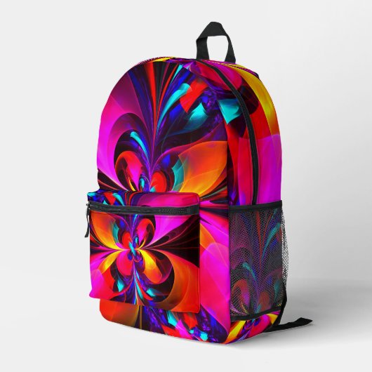 Sac À Dos Imprimé Floral moderne Art Abstrait Rouge Bleu Motif #07 (Coin arrière droit)
