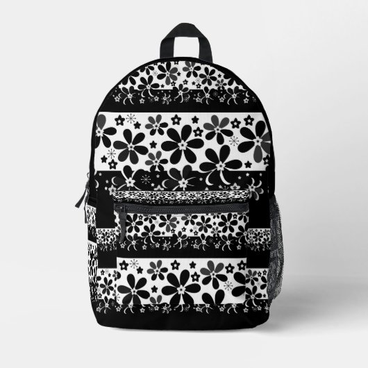 Sac À Dos Imprimé Floral noir et blanc (Recto)
