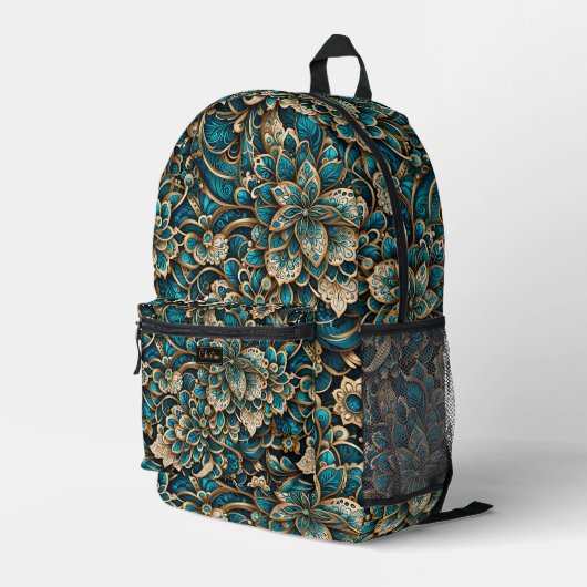Sac À Dos Imprimé Floral Peacock Blue Mandala (Coin arrière droit)