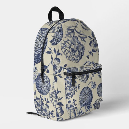 Sac À Dos Imprimé Flore d'impression florale de fleurs bleues antiqu (Coin arrière gauche)