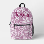 Sac À Dos Imprimé Flowers Swirls Pink White Pattern Personalized (Recto)