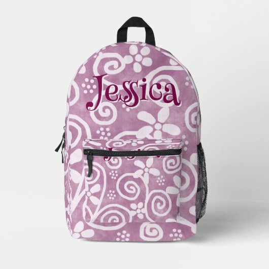 Sac À Dos Imprimé Flowers Swirls Pink White Pattern Personalized (Recto)