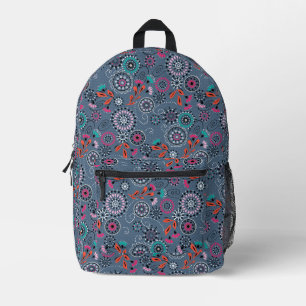 Sac À Dos Imprimé Folk ethnique abstrait motif floral rétro gris blu