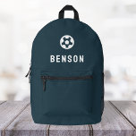 Sac À Dos Imprimé Football moderne minimaliste Marine Bleu Football<br><div class="desc">Un design personnalisé sur un arrière - plan bleu marine avec une icône de motif de football en blanc qui peut être facilement remplacé par télécharger votre propre logo, image ou motif! Le nom monogramme personnalisé en typographie de bloc moderne blanche peut être remplacé par votre propre nom ou texte...</div>