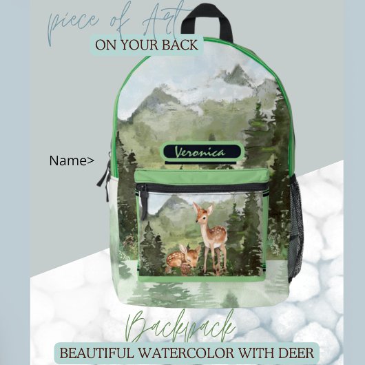 Sac À Dos Imprimé  Forêt de cerfs à l'aquarelle 