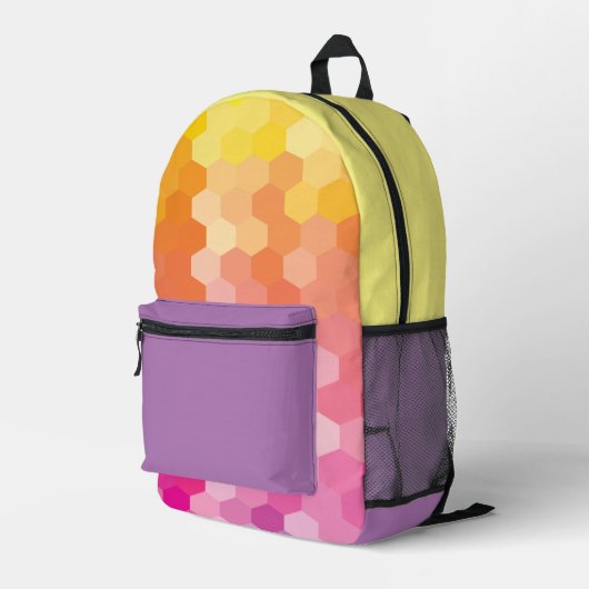 Sac À Dos Imprimé Formes Hexagones géométriques jaune rose (Coin arrière droit)