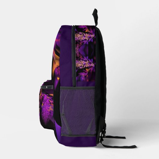 Sac À Dos Imprimé fractale moderne en noir et violet (Droite)