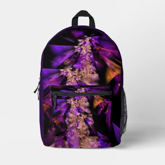 Sac À Dos Imprimé fractale moderne en noir et violet (Recto)