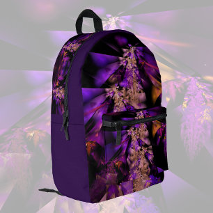 Sac À Dos Imprimé fractale moderne en noir et violet
