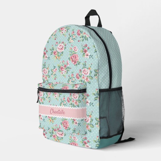 Sac À Dos Imprimé Français Pastel Mint Green Blush Rose Motif (Coin arrière droit)