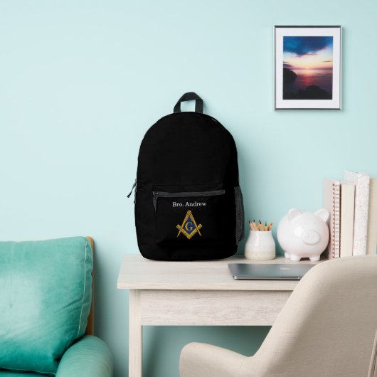 Sac À Dos Imprimé Freemason Masonic Black Square Compass (Insitu)