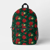 Sac À Dos Imprimé Frida Kahlo | Red and Gold Rose Pattern (Recto)