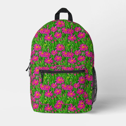 Sac À Dos Imprimé Fuchsia Fleurs sauvages roses dans un champ (Recto)