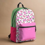 Sac À Dos Imprimé Fuchsia Floral Garden Nom personnalisé Initiale<br><div class="desc">Fils d'aquarelle rose Fuchsia motif imprimé avec personnalisation en option.</div>