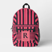 Sac À Dos Imprimé Fuchsia noir Art Deco Chevron Stripe Monogramme (Recto)