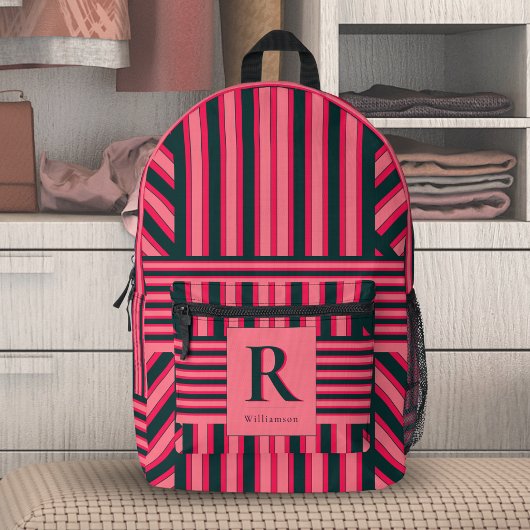 Sac À Dos Imprimé Fuchsia noir Art Deco Chevron Stripe Monogramme