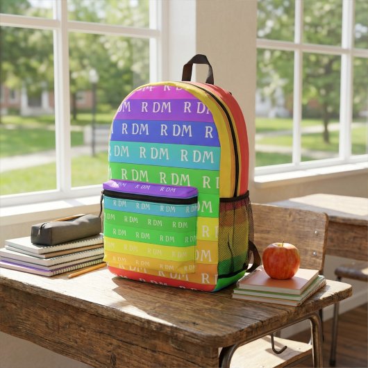 Sac À Dos Imprimé Fun Monogram Customizable Rainbow Stripes