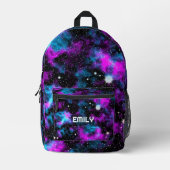 Sac À Dos Imprimé Galaxie bleue et violette Nom personnalisé (Recto)