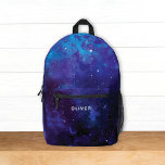 Sac À Dos Imprimé Galaxie Espace Extérieur Univers avec nom Enfants<br><div class="desc">Ce modèle amusant de sac à dos pour enfants présente une aquarelle illustrant l'espace extra-atmosphérique profond dans des tons bleu foncé, violet et cyan. Vous pouvez le customiser avec le nom de votre enfant sur le devant. Si vous préférez ne pas inclure de nom, alors supprimez simplement ce texte. Un...</div>