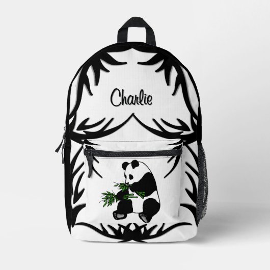 Sac À Dos Imprimé Géant Panda Noir et Blanc Mange du Bambou Nom (Recto)