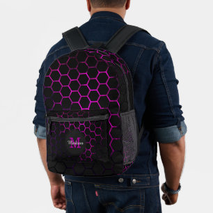 Sac À Dos Imprimé Géométrie en nid d'abeille rose-chaud noir Monogra