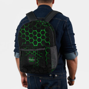 Sac À Dos Imprimé Géométrie en nid vert monogramme noir