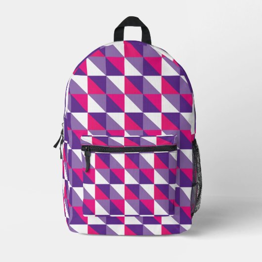 Sac À Dos Imprimé Géométrique Abstrait Rétro Rose Violet & Blanc (Recto)