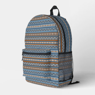Sac À Dos Imprimé Géométrique Bleu et Marron de Style Sud-Ouest