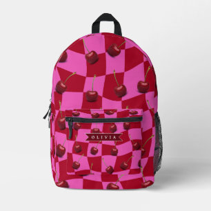 Sac À Dos Imprimé Gingham Cerise Personnalisé Rétro Nom Personnalisé