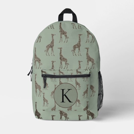 Sac À Dos Imprimé Girafe Monogramme Or Sur Sage (Recto)