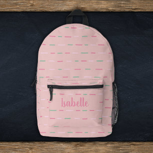 Sac À Dos Imprimé Girl Pastel Pink Stripes Nom du monogramme