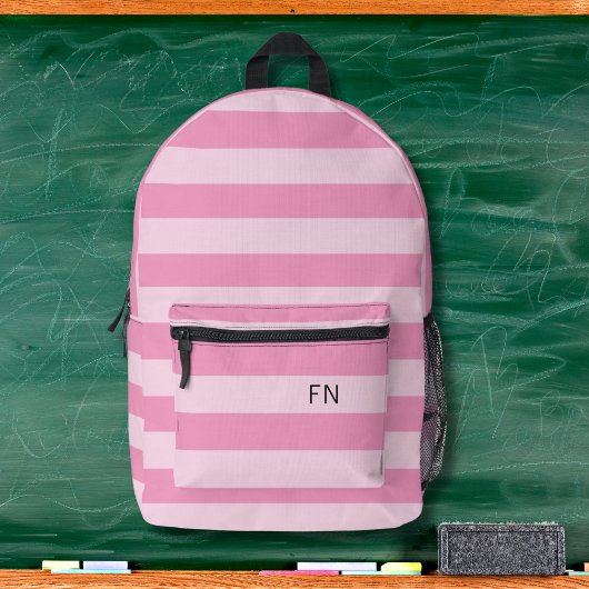 Sac À Dos Imprimé Girly Pastel Pink Stripes Monogrammes Initiales