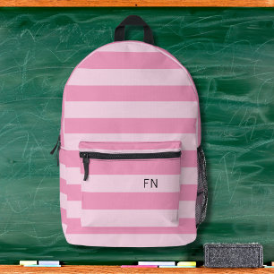 Sac À Dos Imprimé Girly Pastel Pink Stripes Monogrammes Initiales