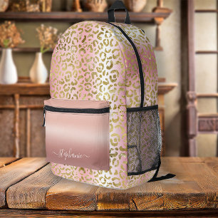 Sac À Dos Imprimé Glam Pink Ombre Gold Leopard Motif personnalisé