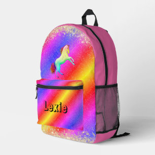 Sac À Dos Imprimé Glittery Pastels Rainbow Unicorn Personnalisé