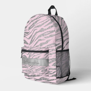 Sac À Dos Imprimé Glittery Silver Zebra Imprimer sur rose Personnali