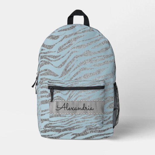 Sac À Dos Imprimé Glittery Zebra Imprimer sur bleu Personnalisé (Recto)